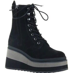 EUC Naked Feet Burnout Platform Wedge Black Leather Lace Up Combat Boots